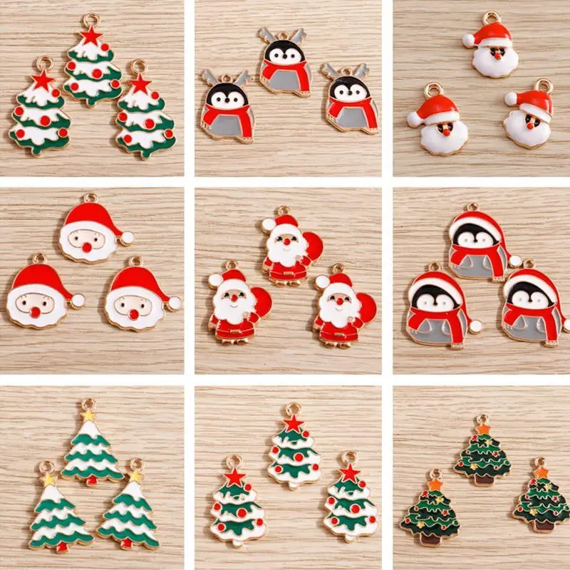 10pcs Mix Enamel Christmas Charms for Jewelry Making Santa Claus Tree Gloves Charms Pendants for DIY Necklaces Earrings Gifts