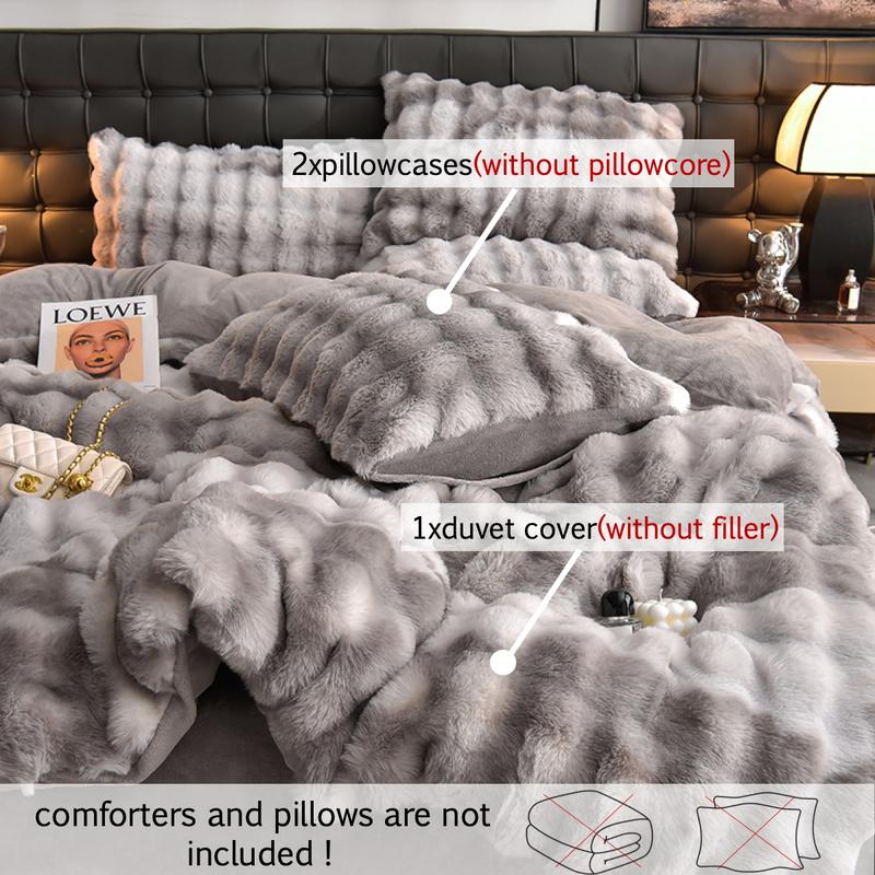 Faux Rabbit Fur Duvet Cover Set, Fuzzy Duvet Cover, Luxury Ultra Soft Solid Color Bedding, Warm All Season 3 Piece Set with 1 Duvet Cover and 2 Pillowcases for Bedroom, Sofa, Dorm