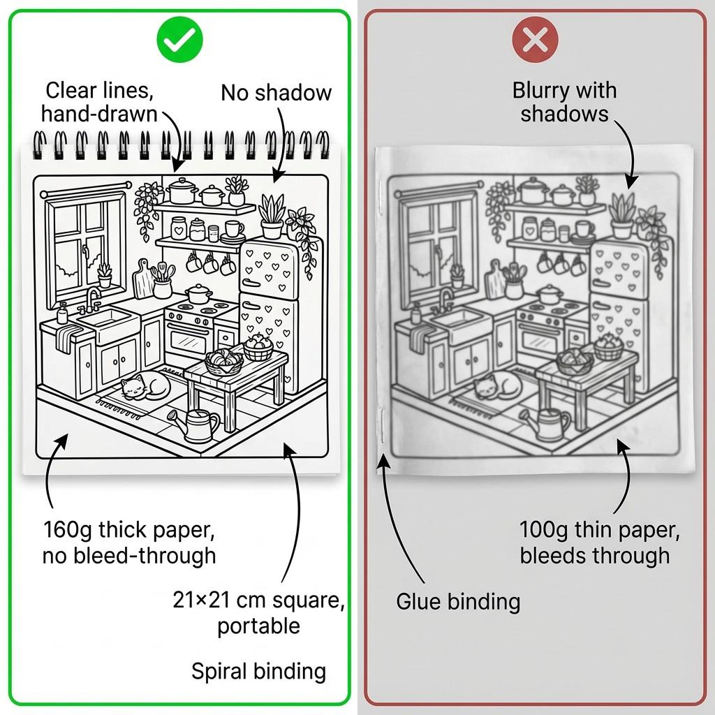 Kawaii Coloring Book - 5pcs Garden, Seaside days, Cozy Corner & Comfy Days Themes - Exquisite Illustrations with Clear Lines, Super-Sensitive Opaque Paper - Stress Relief, Relaxation, Fun for Teens, Adults & Seniors - Perfect Gift for Birthdays, Holidays