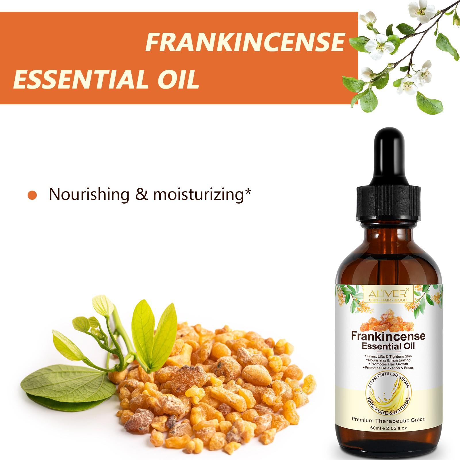 Frankincense Essential Oil, 60 ml of frankincense essential oil, used for moisturizing and nourishing the hair, nails and face. It can be used in diffusers, humidifiers, massages and soaps. Essential for home use, suitable for both men and women.