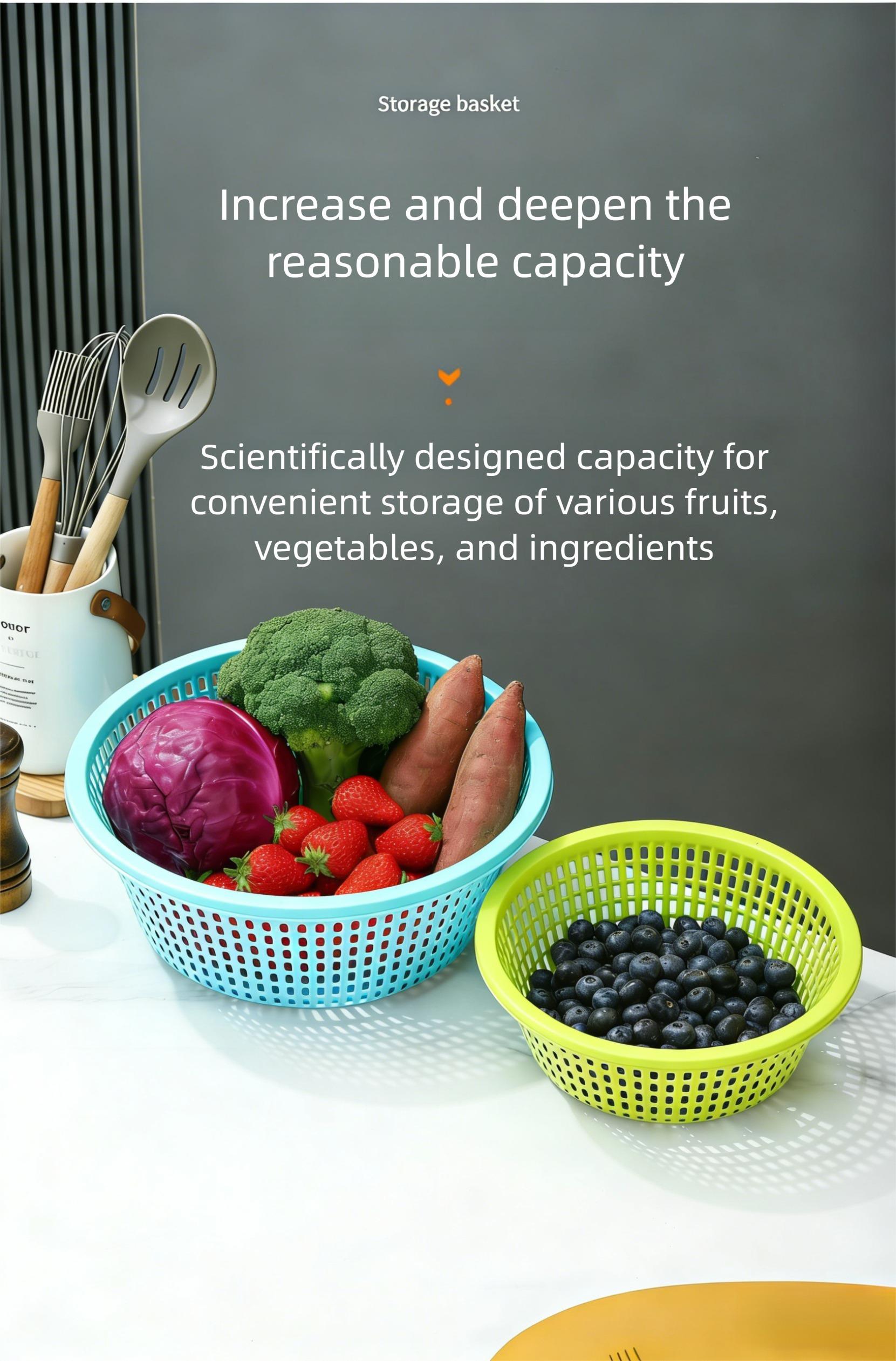 2pcs Stackable Round Plastic Colanders, Thickened Mesh with Drain Holes, Kitchen Multi-Functional Cleaning Basket, Space-Saving Design