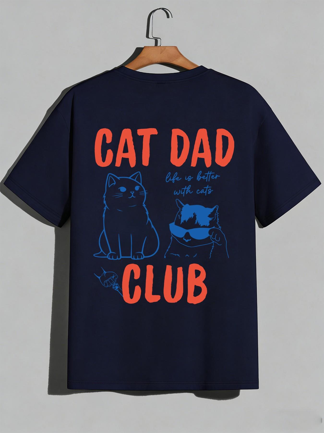 Apex Outpost 1 Piece Men's Cat Dad Club T-Shirt, Oversized Fit With Bold Text & Cool Cat Illustrations For Pet Lovers And Casual Everyday Wear