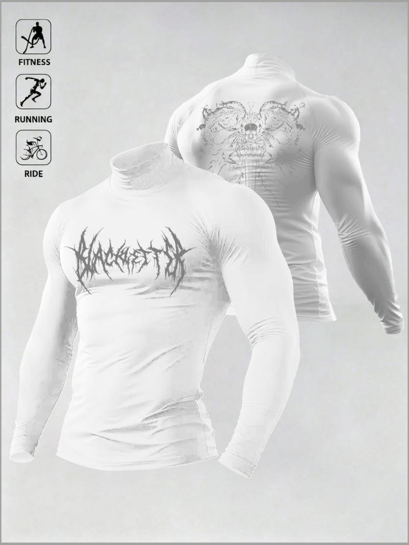 Men's High Elastic Performance Top, Gym Workout Shirt, Gothic Print, Moisture-Wicking Fabric, Ideal for Powerlifting, Daily Sports, Casual Wear