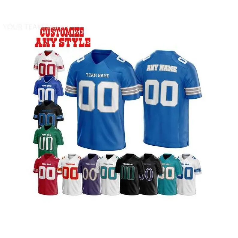 Custom Football Jersey Embroidered Name Number Logo V-Neck Breathable Mesh Custom Any Style for Men Women Youth Fans Teams