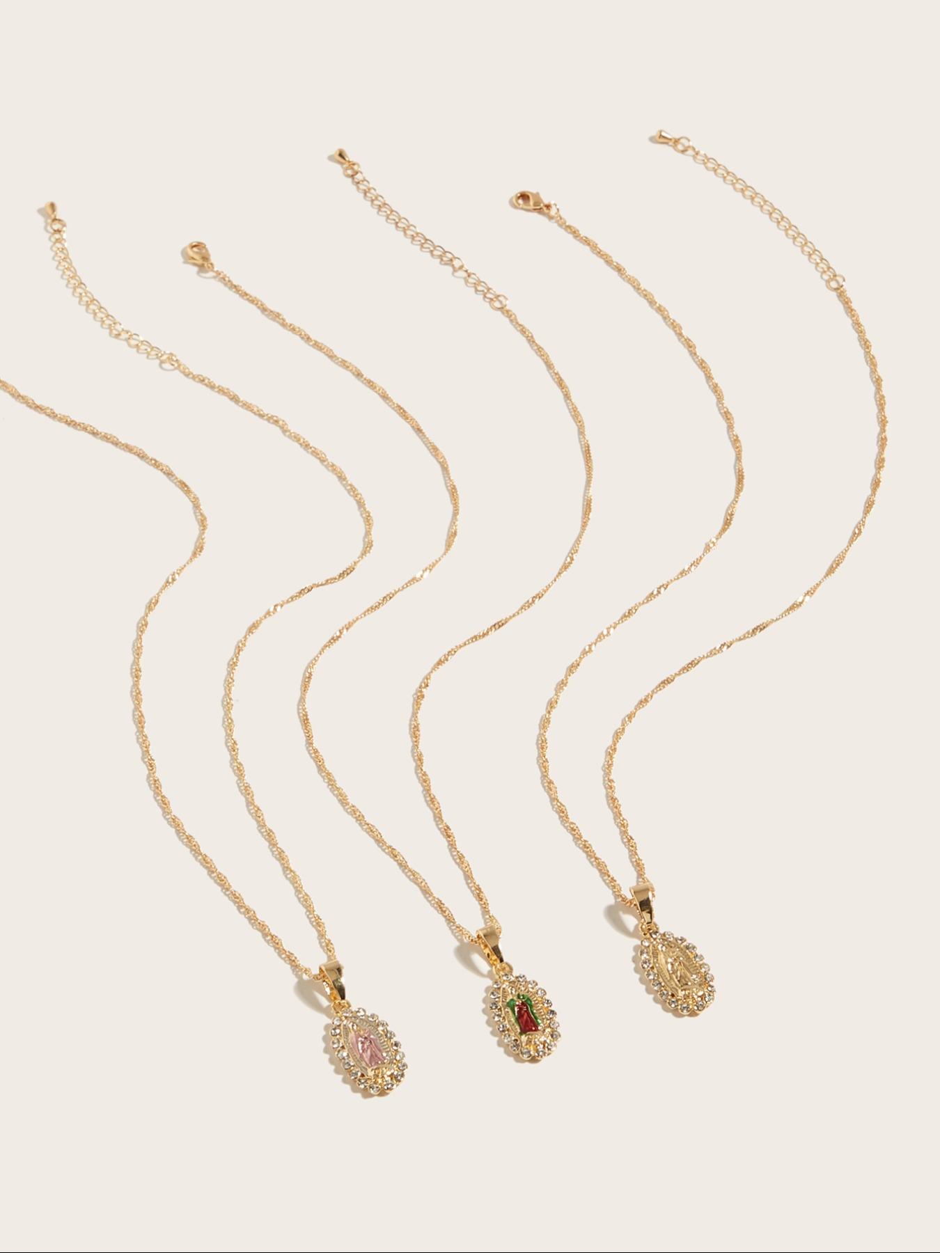 1pc Women's 14K Virgin Mary Mama Our Lady Guadalupe Pendant Necklace, 1.2mm Wave Chain, Unisex Jewelry, 18 Inch, Perfect Religious Gift