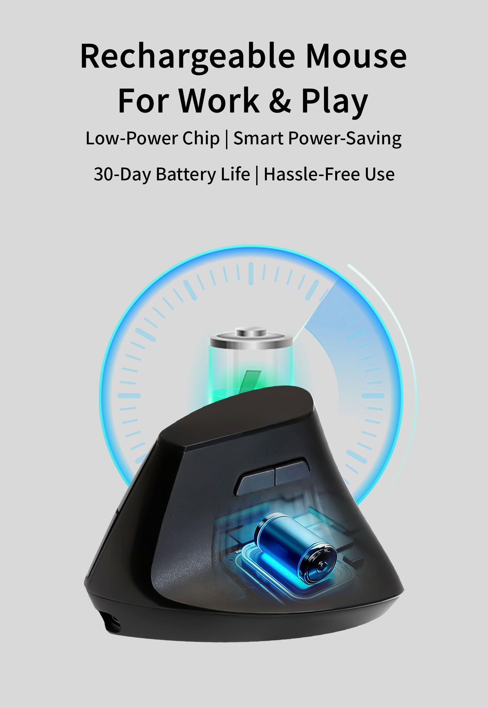 Mofii M11 Dual-Mode Rechargeable Vertical Mouse, Ergonomic Wireless Office Mouse, Classic, Wrist Support, Universal for Tablets Laptops Desktops