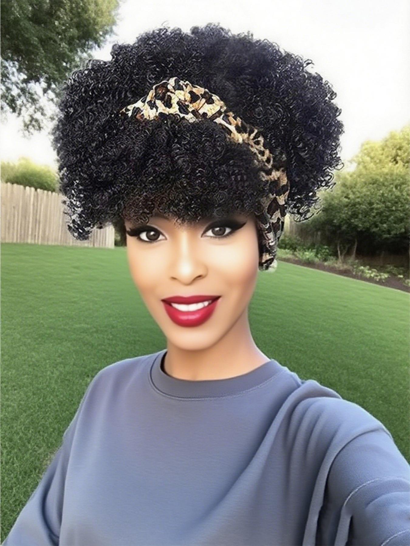 Two-In-One Curly Wig Set for Women, Voluminous Gradient Ponytail with Headband Scarf, Perfect for Festive Events