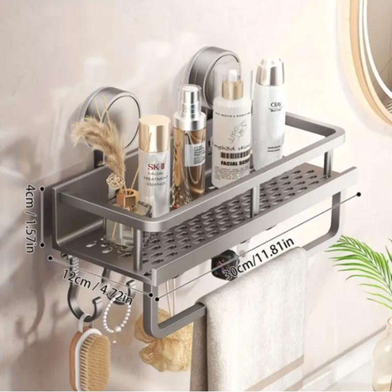 Multifunctional Rust-Resistant Shower Rack with Towel Hook, Space Saving Bathroom Organizer, Bathroom Organizing Accessories, No Drilling Installation Required