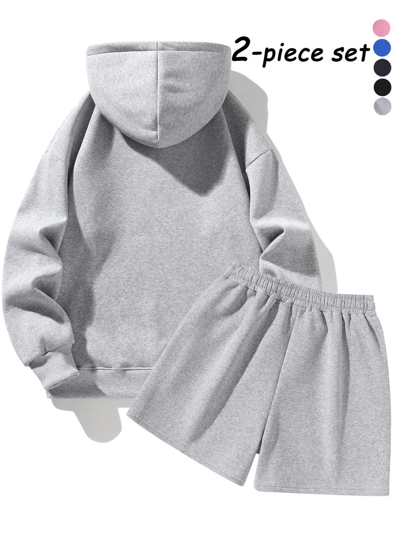 Men's Half-Zip Hoodie with Shorts Two-Piece Set, Streetwear Tracksuit Set, Basic Style Comfortable and Warm Sports Jogging Set, Suitable for Daily Wear, Outdoor Activities, Running and Workouts – Available for Men and Women.