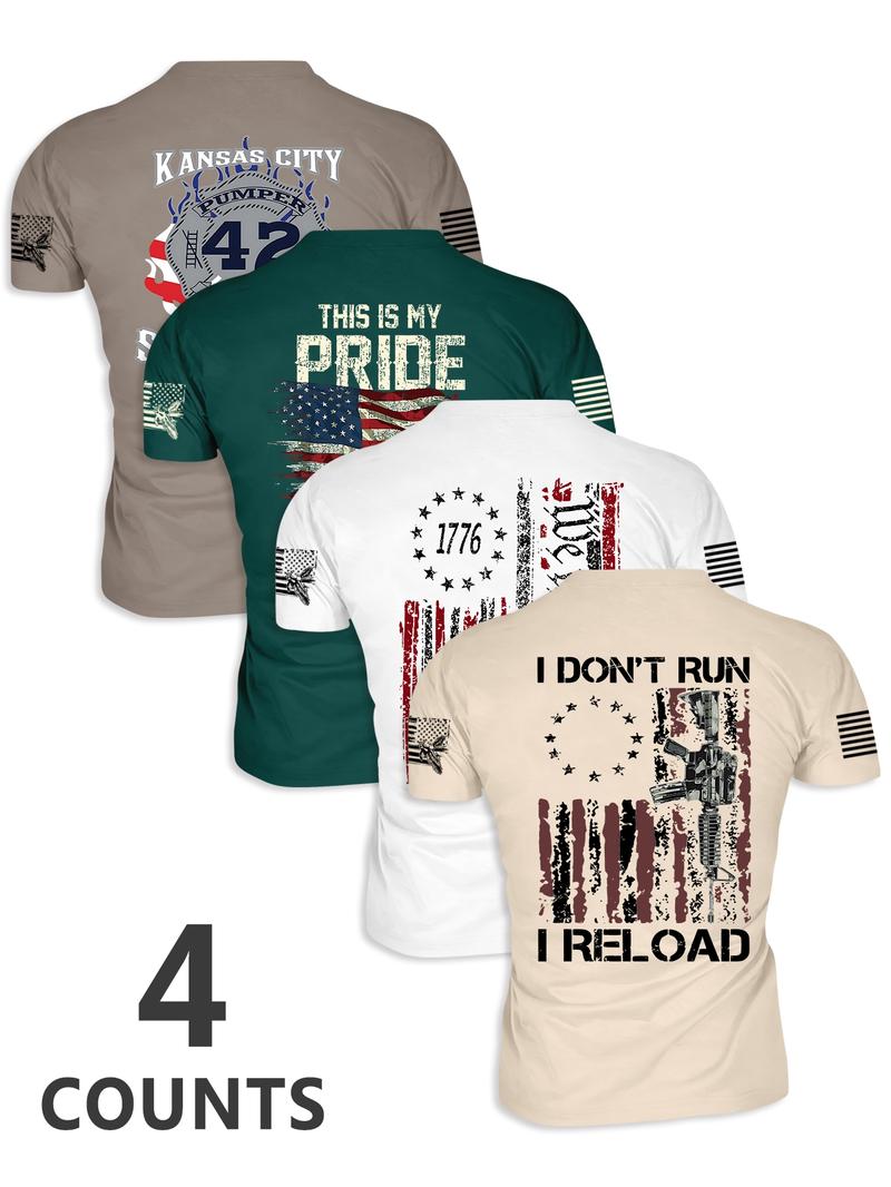 Men's Flag Print Round Neck Tee, Regular Fit Casual Short Sleeve Crew Neck T-Shirt for Summer, Men's Top for Daily Wear