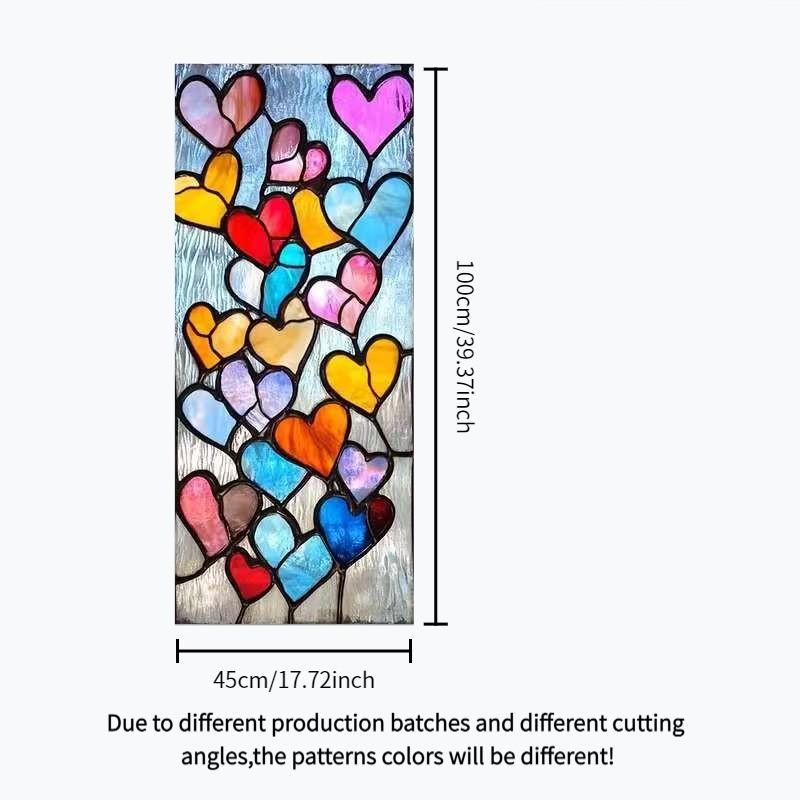 Vibrant Colored Glass Heart Window Sticker, Static Adhesive Frosted Privacy Film, Easy Install Removable PVC Decor, Ideal for Bathroom, Office, Windows