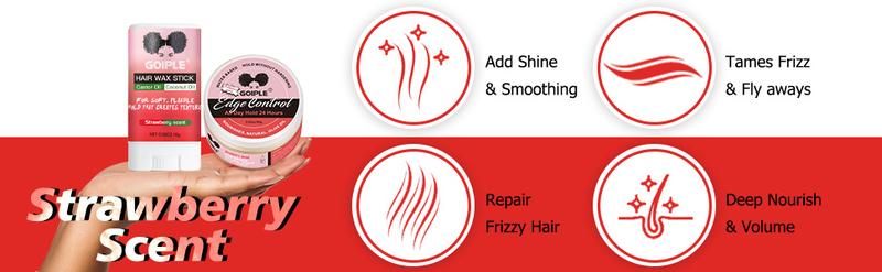 Edge Control Wax for Women - 5 Count Strong Hold, Non-Greasy, Smooth Edges with Strawberry Scent, Long Lasting Organic Haircare Nourishing Gel