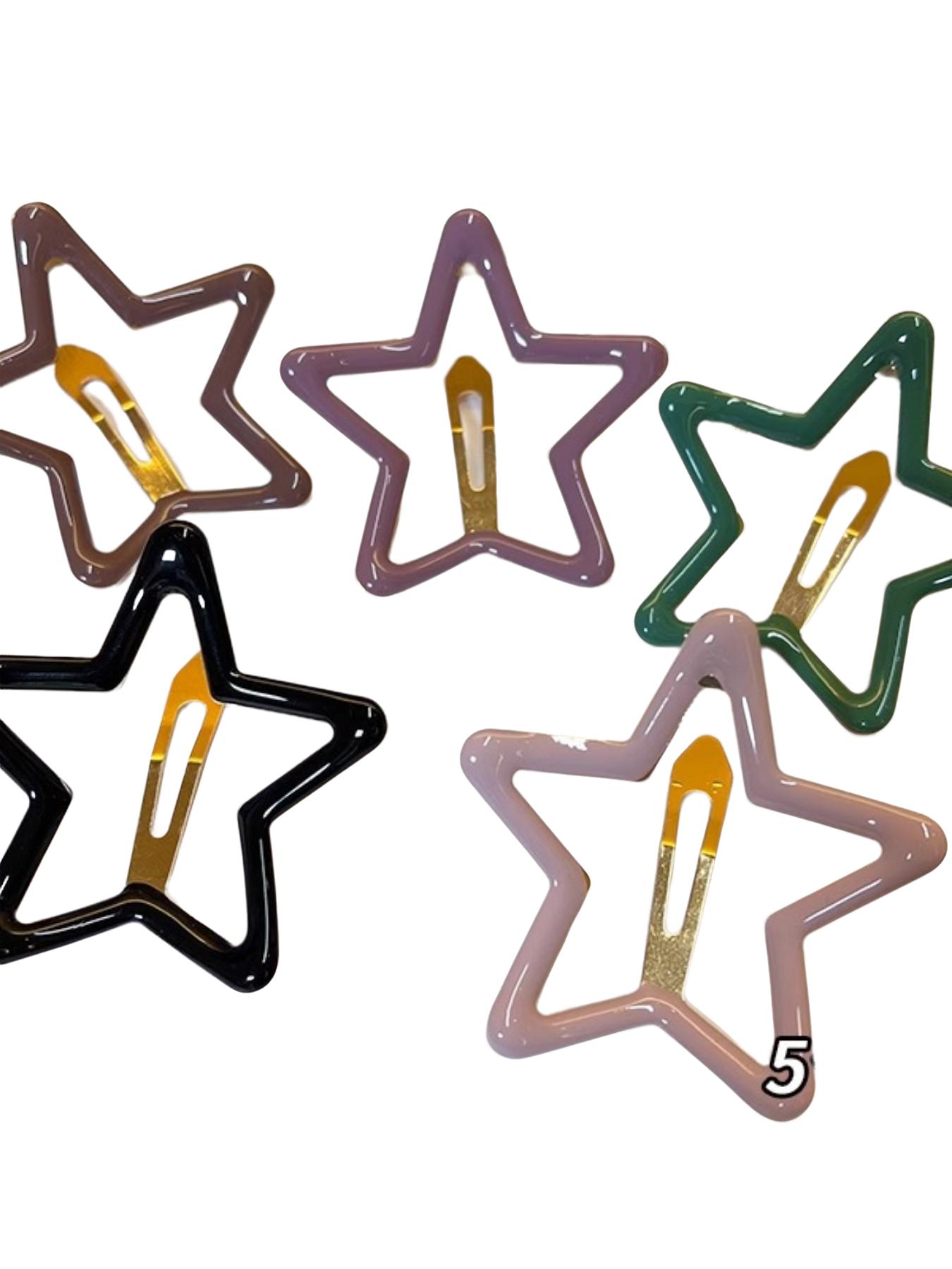 5 Pcs Set Random Color Metal Star Hair Clips, Cute Fashion Accessory for All Seasons, Stylish Side Bangs Decorative Headwear