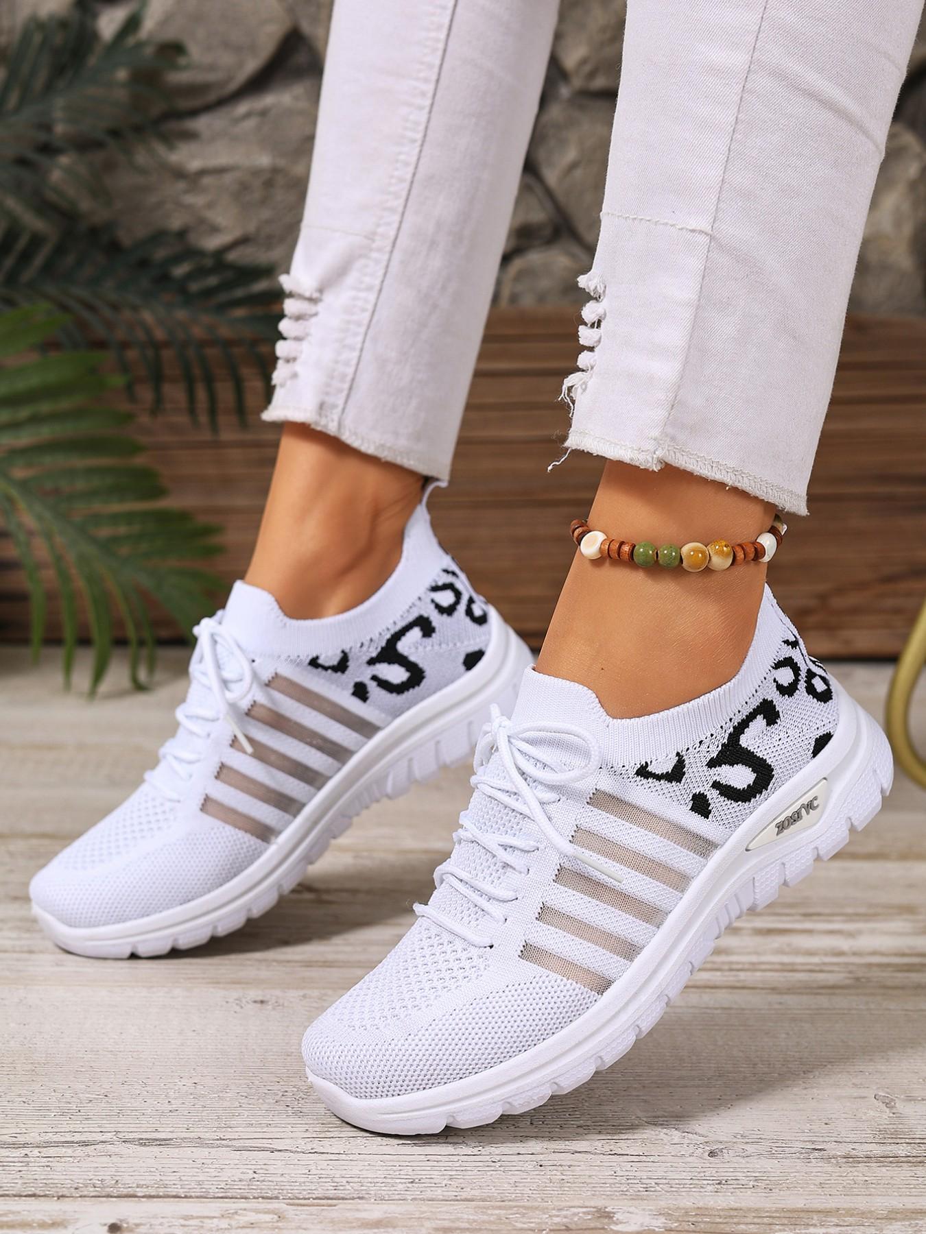 Women's Leopard Print Knit Casual Sneakers – Lightweight and Breathable, Slip-On for Comfortable Fit, Fashionable and Versatile Casual Shoes Suitable for Walking, Traveling, and Daily Wear – The Ideal Choice for Women