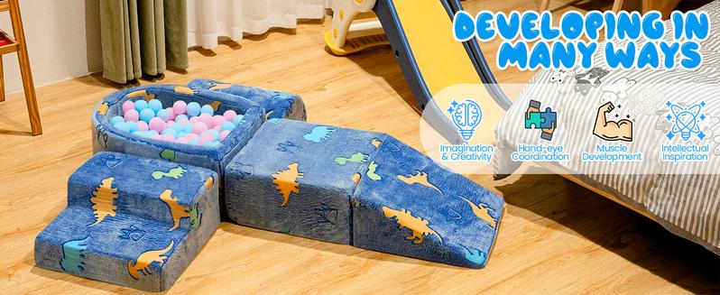 Lamerge Glow-in-the-Dark Play Blocks for Kids 3+ | Soft Foam SquarePuzzleCouch & Climbing Set | Indoor Fun Meets Neon Galaxy Inflatable Water Slide Playroom Colorful excellent gift for Christmas and New Year, Valentine gifts for kids