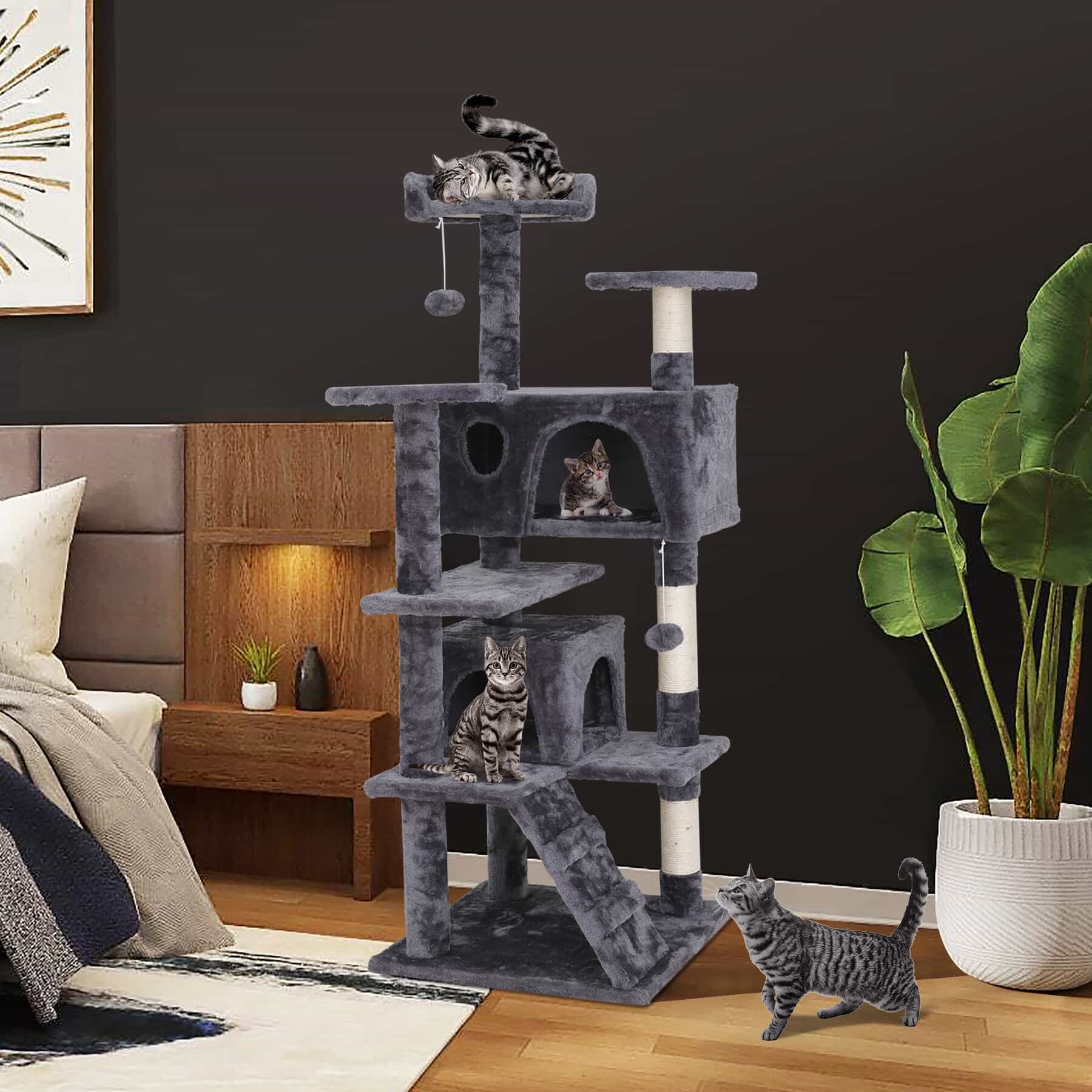 SUPERDEAL 53-in Cat Tree & Condo Scratching Post Tower Indoor Cat Tower Cat Play House Cat Furniture
