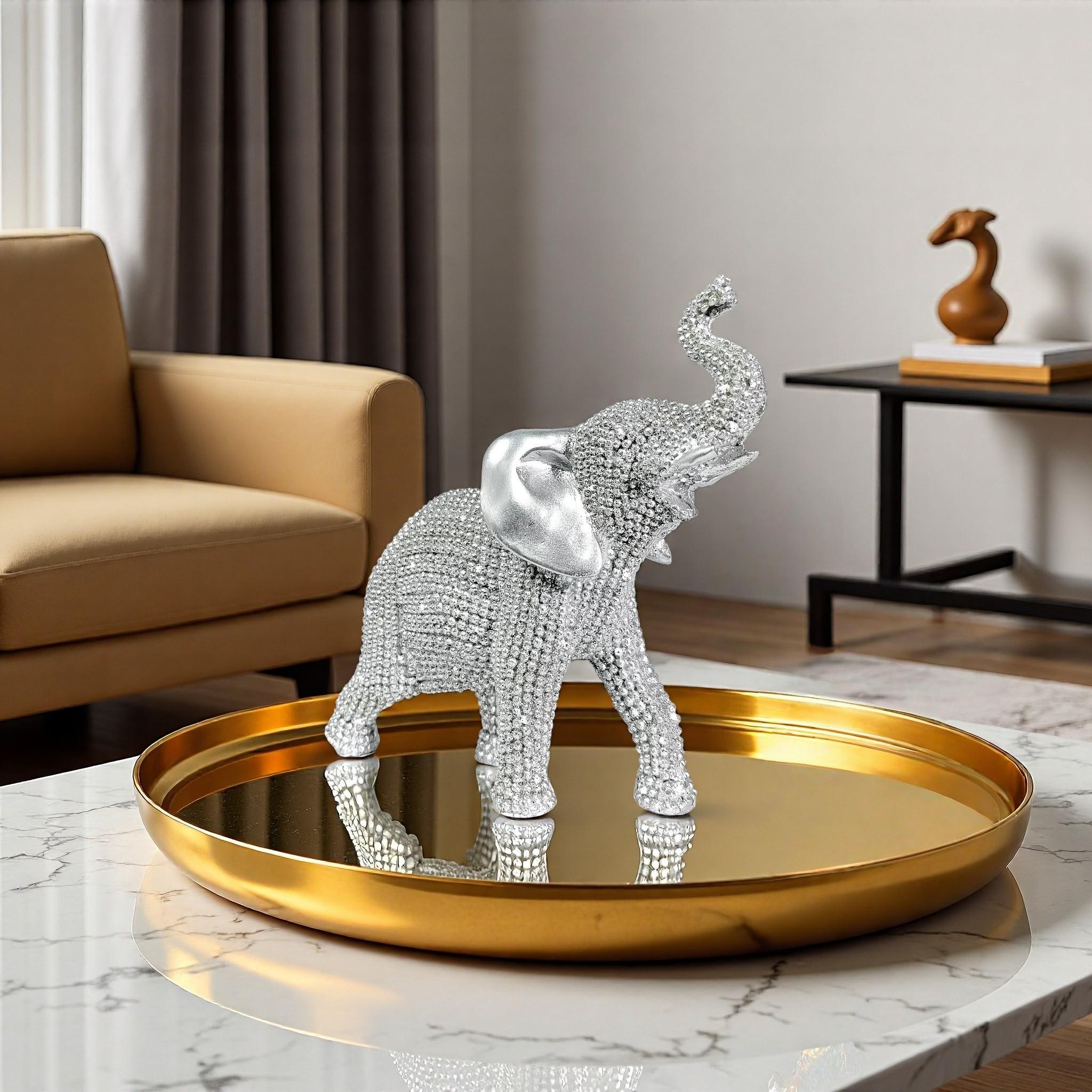 1pc Golden Beaded Elephant Statue & Luxury Rhinestone Figurine for Living Room, Home Office, Entryway - Elegant Feng Shui Decor, Glamorous Gift for Homeowners - Sparkling, Handcrafted, Ornament