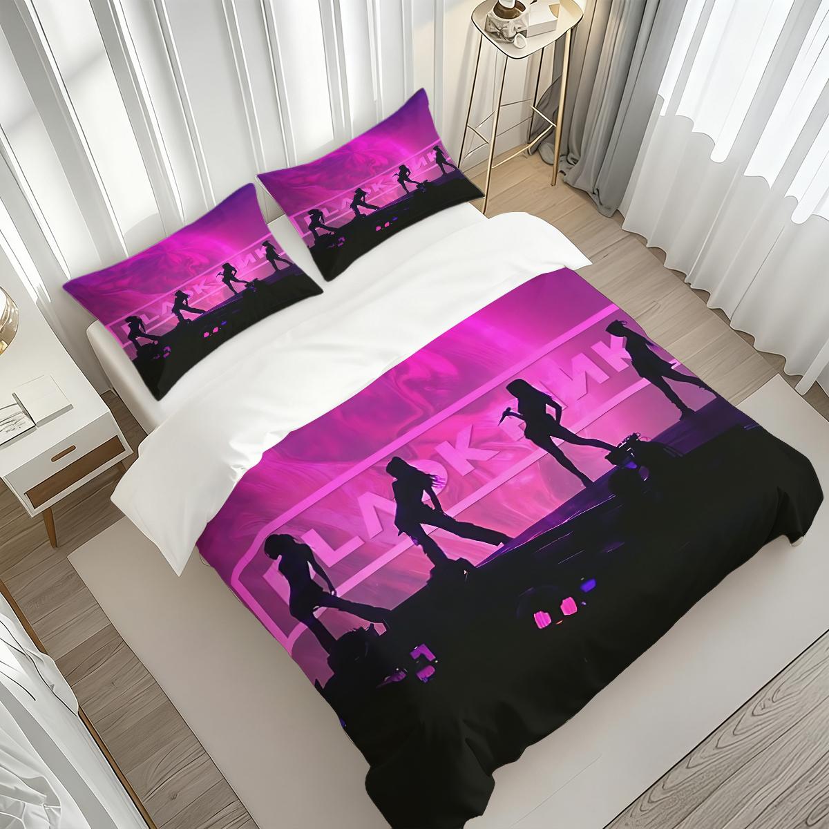 3Pcs,blackpinkofficial inspiration  three-piece bedding set, soft, comfortable and skin-friendly, universal in all seasons, bedding set, no pillow core, no quilt core, suitable for bedrooms, guest rooms - (1 quilt cover + 2 pillowcases)
