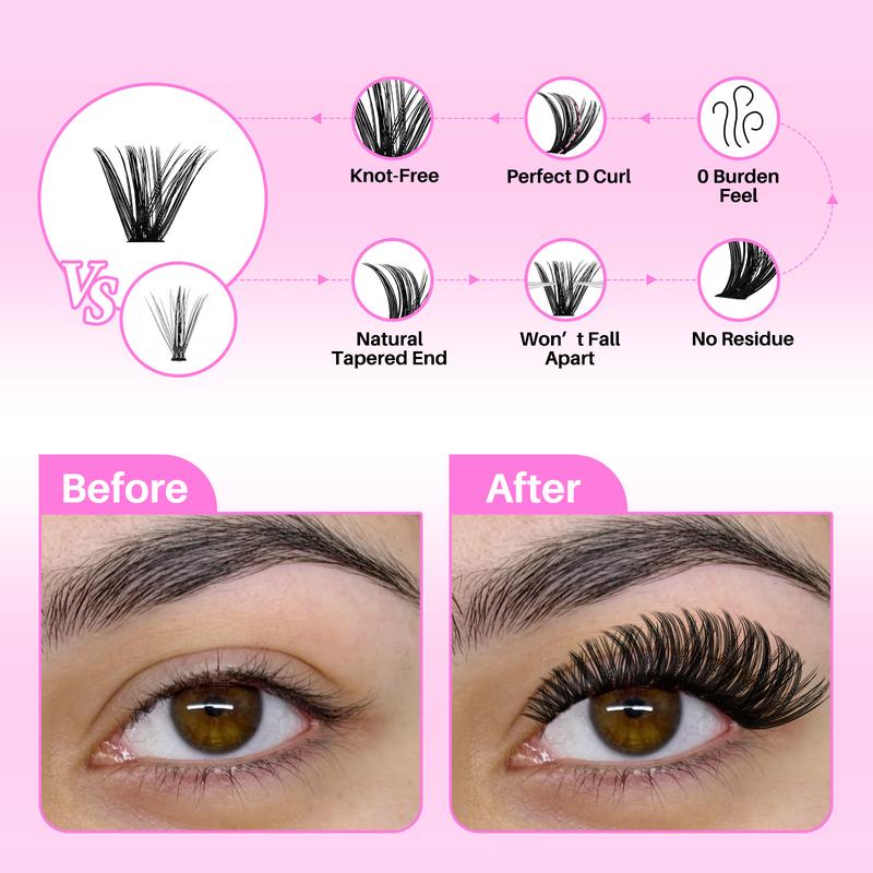 640PCS 20D40D60D80D Individual False Cluster Book Kit High Capacity Individual Lashes 9-16mm Mixed D Curl Natural Look Wispy Soft And Comfortable False Eyelashes Long-Lasting Individual Lashes Kit With Lash Bond&Seal And Tweezers And Lash Brush