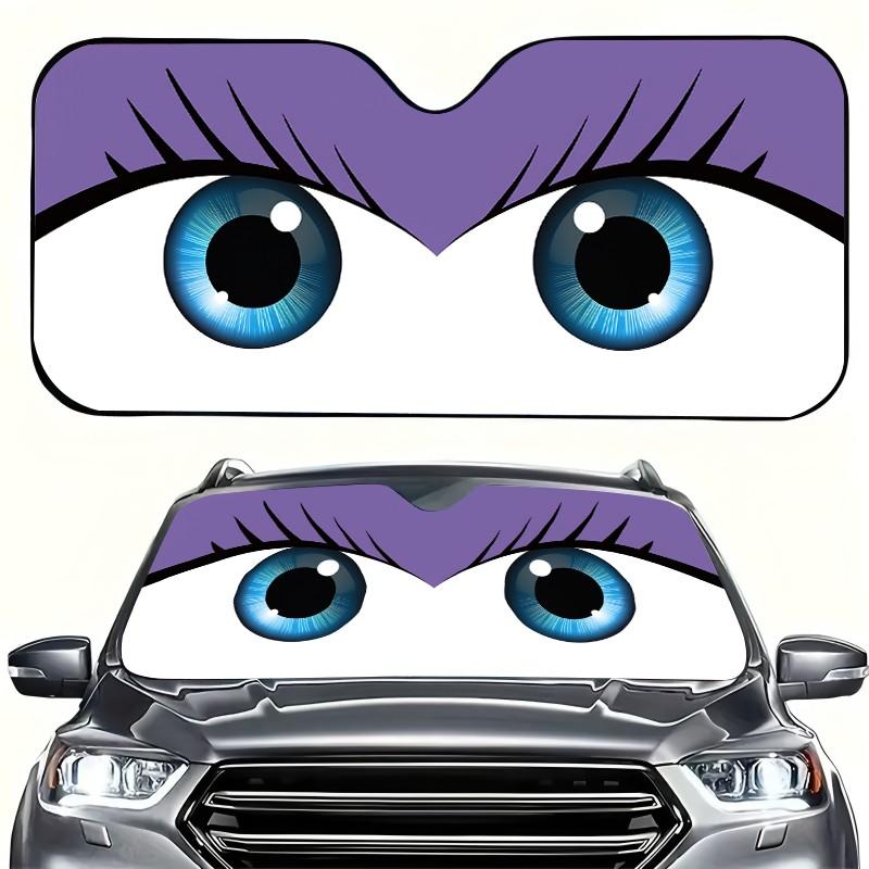 Creative Cartoon Eyes Car Sunshade, UV Protection, Foldable, Polyester, Fits RV and Suv, Front Windshield Protector, All Seasons