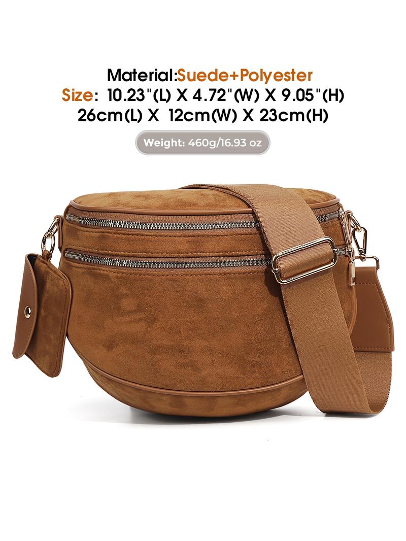 Trendy Suedette Crossbody Bag, Spacious Bum Bags for Women, Large Imitation Suede Shoulder Fanny Packs, Casual Sling Purse with Adjustable Strap and Coin Wallet, Ladies' Saddle Handbags for Daily Outdoor, Casual Commuter Bag