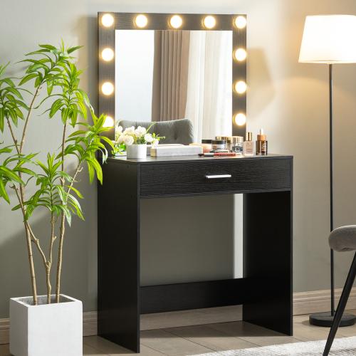 [Bellawave] Vanity Desk with Mirror and Lights, Dressing Table with Large Drawer, 1 Level Storage Dresser & 3 Lighting Modes Adjustable Brightness, Suitable for Bedroom(Pink)