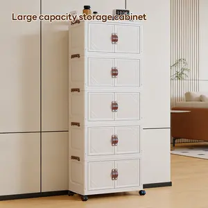 Modern Simple Style Plastic Storage Cabinet, 2-6 Layers, with Wheels, Easy to Clean, Dustproof, Ideal for Bedroom and Daily Use
