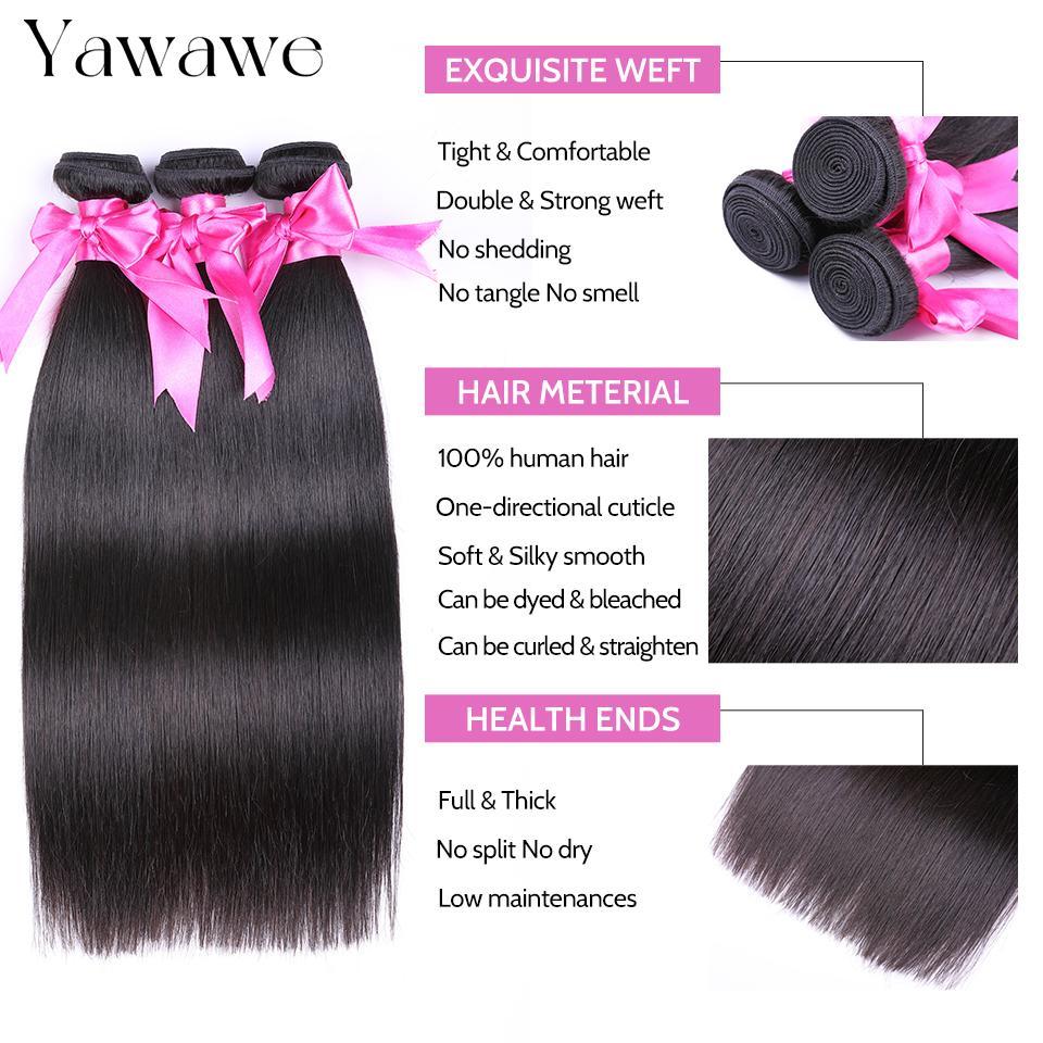 Yawawe Hair Malaysian Straight Human Hair Bundles 1/3/4 Bundles Natural color Raw Human Hair Extensions for Women