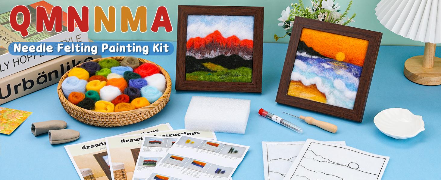 Needle Felting Kits for Beginners, Needle Felt Painting Kit, Wool Felting Kit with Picture Frame, Foam Pad, Felt Cloth, and Instructions, Used for Home Decoration, Art Craft