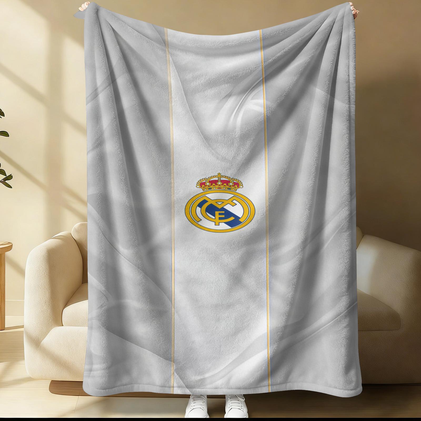 Real Madrid Themed Blanket, Suitable For Daily, Festival, And Birthday Gifts For Children And Adults. 1 Piece Of Soft, Warm, Lightweight Single-Sided Printed Plush Blanket, Suitable For Bed, Sofa, Car, And Room Decoration