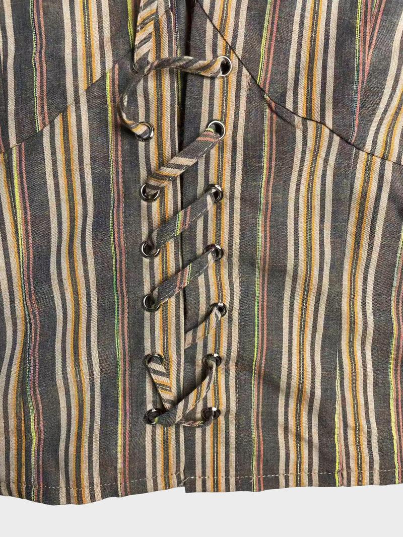 1 Piece Retro Striped Waist-Cinched Shirt Set | Euro-Hong Kong Style | Deep V Drawstring + Slim-Fit Silhouette | Elegant Pick for Daily Commute / Coffee Dates / Valentine's Day