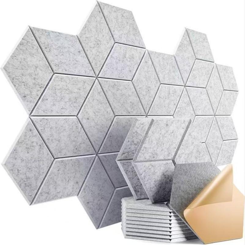 12pcs Hexagonal Self-Adhesive Sound Absorbing Panels, Indoor Noise Reduction Wall Decor, Thick Polyester Fiber, Living Room Decoration