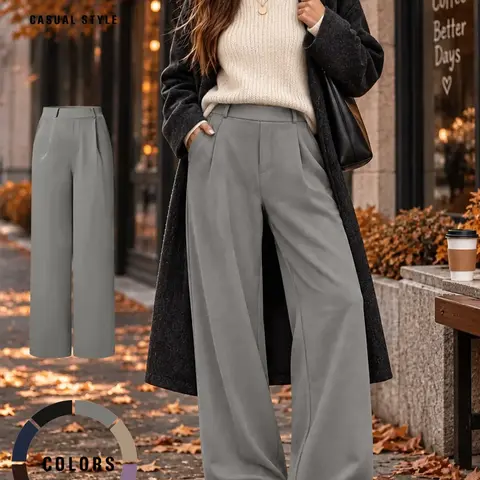 Women's Straight-Leg Loose-Fit Pants, Casual Chic Trousers, Casual Pocket Trousers, Casual Lounge Pants, Simple Versatile Design, Soft, Skin-Friendly and Stretchy Fabric for All-Season Wear