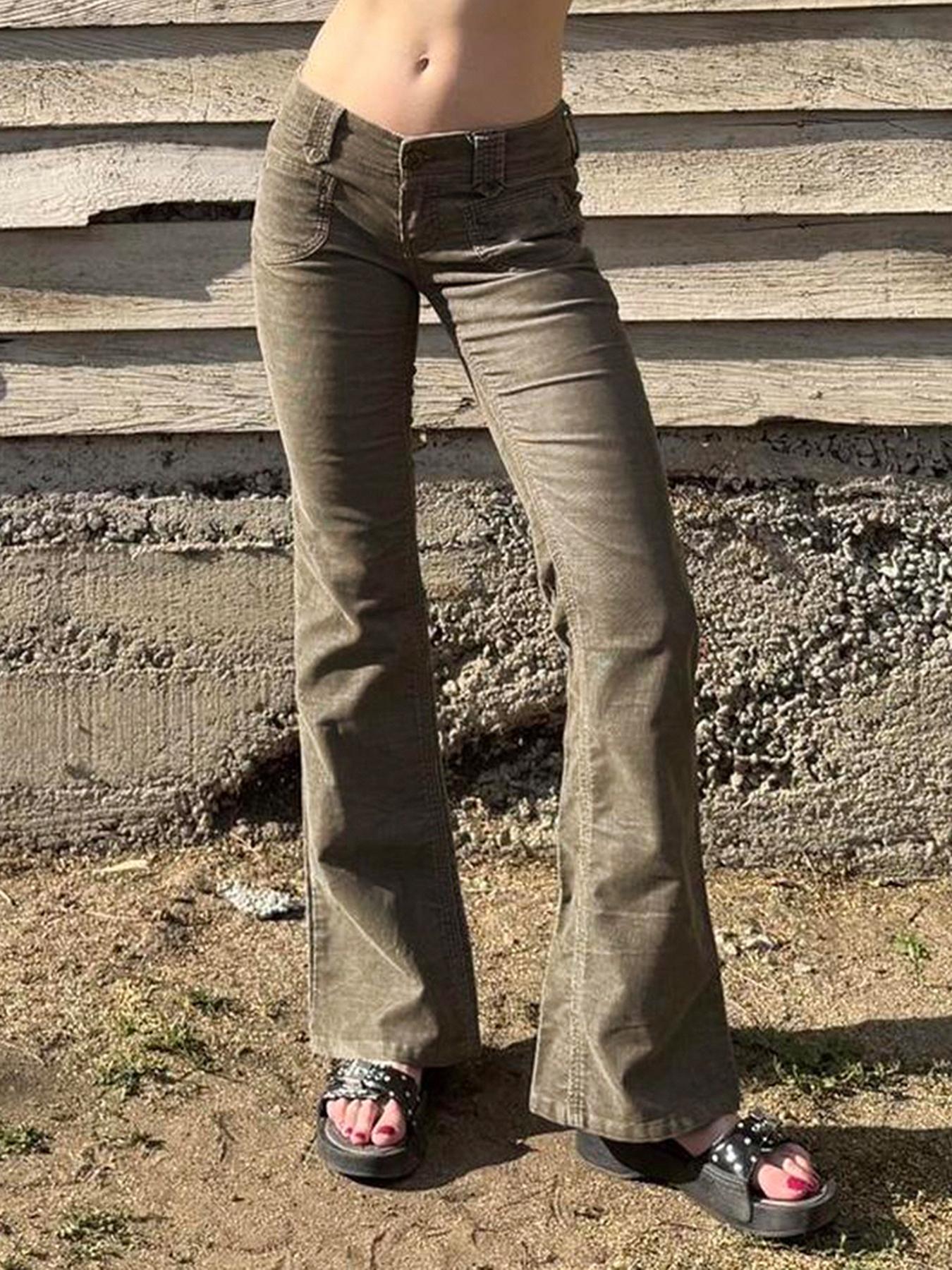 Vintage Y2K Aesthetic Lightweight Low-Waist Flared Leg Corduroy 