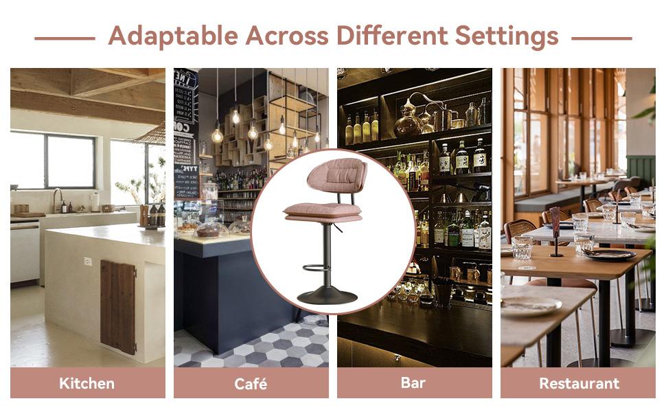 Modern BarStools Set of 2 Ergonomic Double-Layer Upholstered Swivel Bar Stools with Back Adjustable Height for Kitchen Island Durable Soft Fabric Chairs