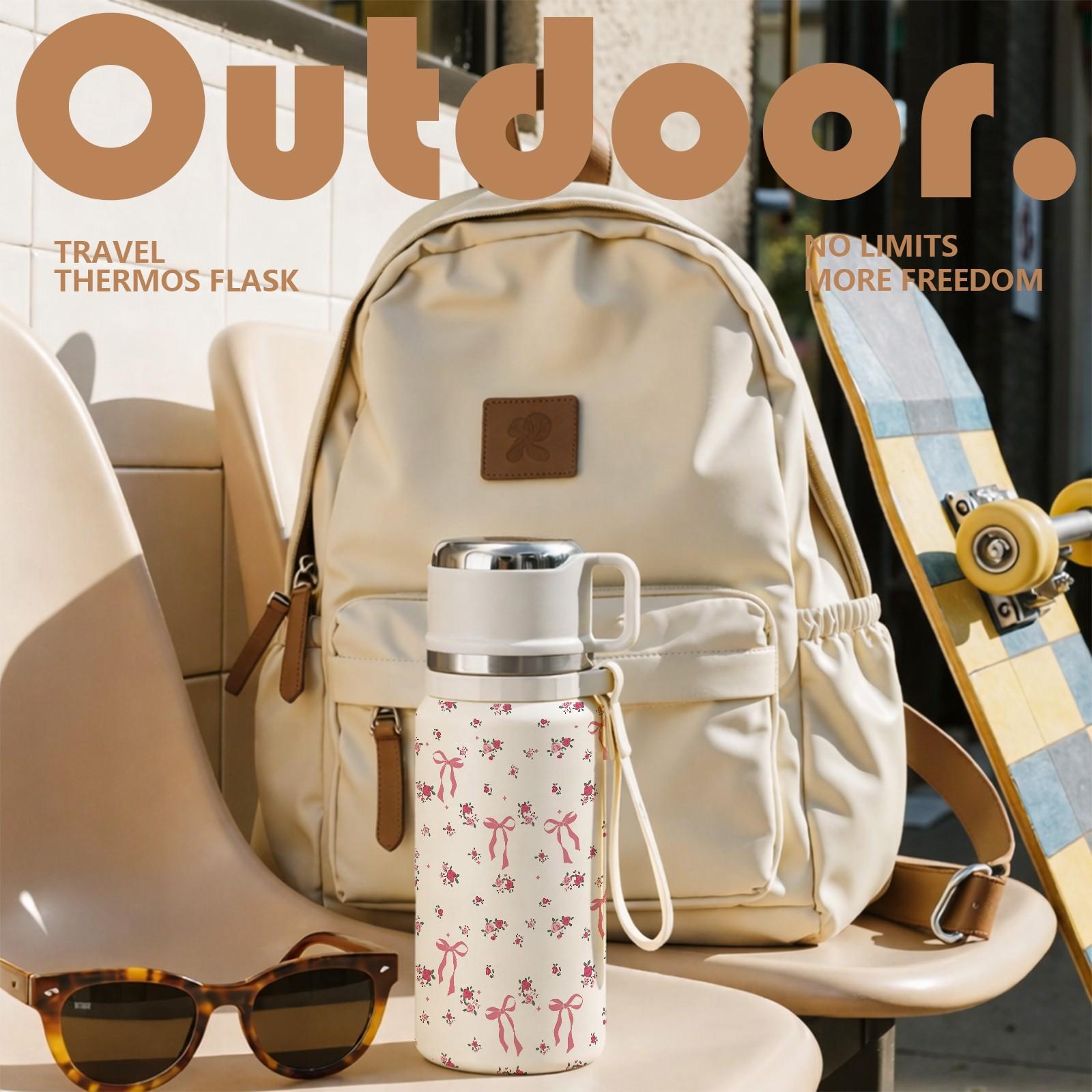 1 Pc Thermal Mug, 600ml Vacuum Cup, Double Wall Insulated Mug, Leak Proof Skinny Tumbler With Handle And Strap, 48 Hours Hot 24 Hours Cold, Portable Travel Mug For Coffee Tea, Gift For Women Men Holiday Daily Use