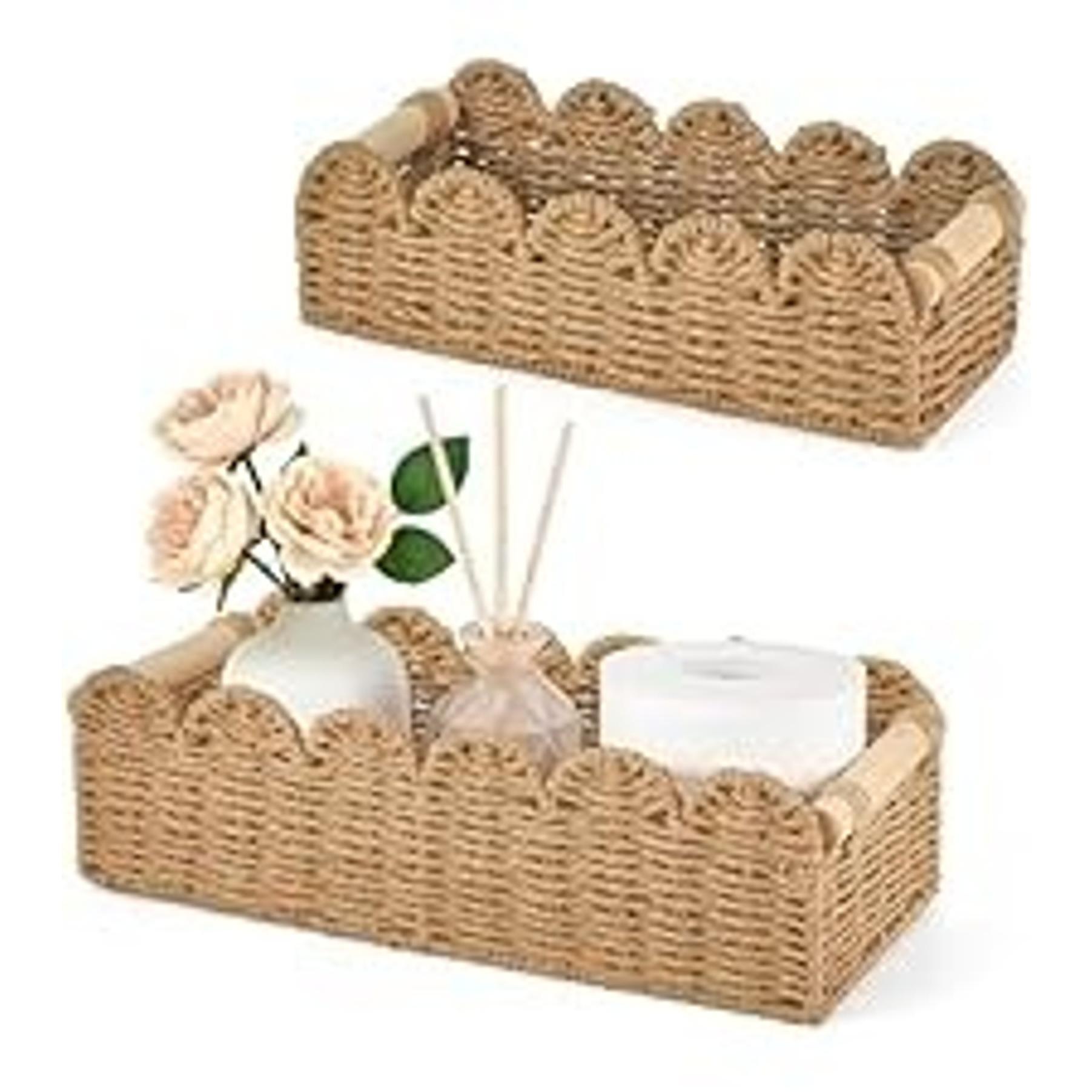 Over The Door Hanging Basket 4-Tier Woven Boho Wall Mounted Storage Organizer with Hooks for Bedroom Nursery Bathroom Apartments Dorm Pantry Decor, Jute