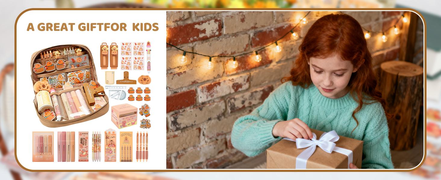Lebaley Capybara Gifts - 27PCS Capybara Pencil Case,Capybara Stationery Set,Cute Back to School School Supplies,Pencil Bag include Gel Pens Pencil Sticky Notes Pins Notebook Card Holder Key Chain