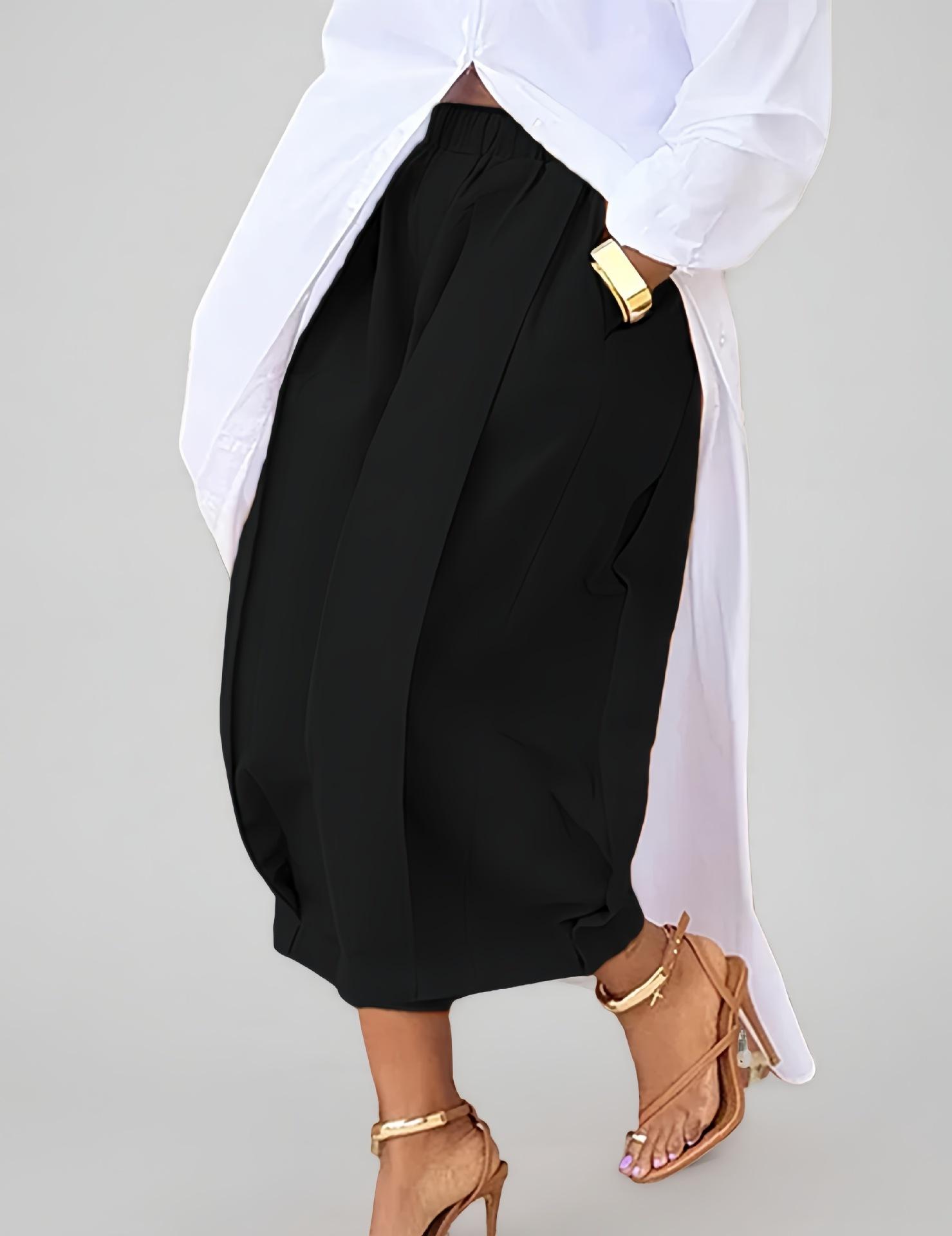 Women Elastic Waist Wide Leg Cropped Pants, Solid Color Loose 9‑Ankle Length Trousers With Pockets, Casual Daily Summer Palazzo Pants