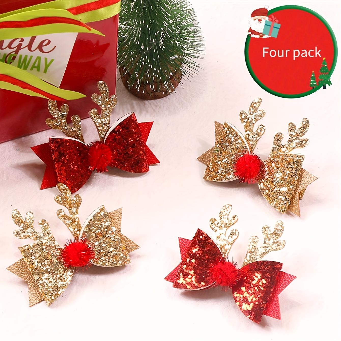 Elk-Themed Non-Toxic Pet Hair Clip with Shiny Antlers & Bowknot for Dogs & Cats - Elk Antlers for Christmas Costumes, Year-Round Collar or Harness Accessories, Cute Antler Clip for Cat & Dog Outfits (No Toxic Plants)