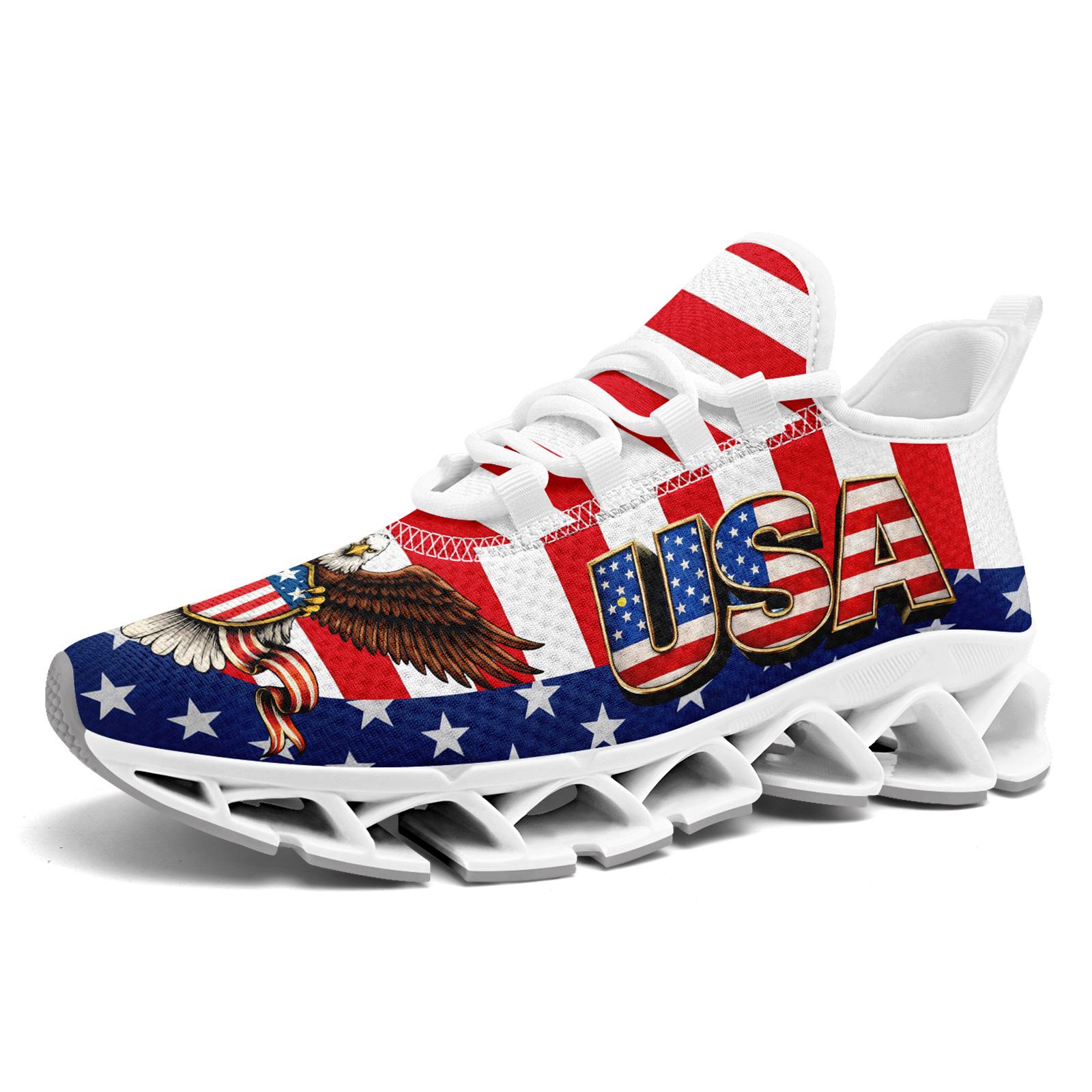 Men's Patriotic US Colors Sports Shoes, Stylish Breathable Blade Sneakers, Comfortable All-Day Wear Casual Walking Shoes