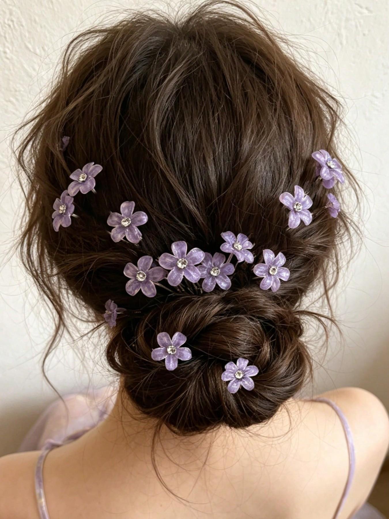 20 Pcs Women's Elegant Floral Hair Pins, Sparkly Flower Hair Accessories, Portable U-Type Hairpins, Suitable for Hanfu/qipao, Wedding Party Decor
