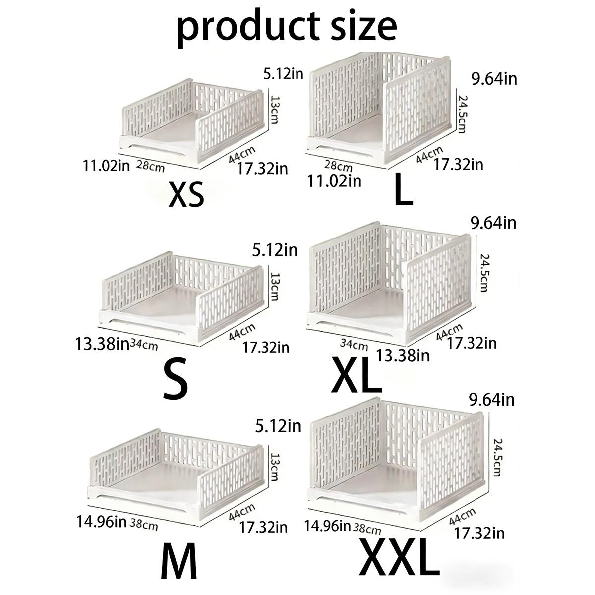 Stackable Plastic Storage Baskets, Foldable Closet Organizer Boxes, Wardrobe Container & Drawer Rack, Suitable for Cabinets, Bedroom, Dormitory, Bathroom, Kitchen, Office, Stackable Design