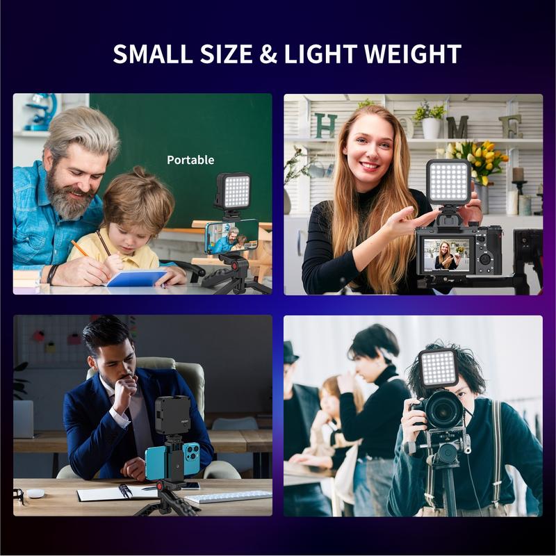 Portable Light, Rechargeable LED Video Light, Camera Fill Light, 6000K Light with Cold Shoe Mount for Sony, Nikon, Canon DSLR Camera and Vlogging, Live Streaming