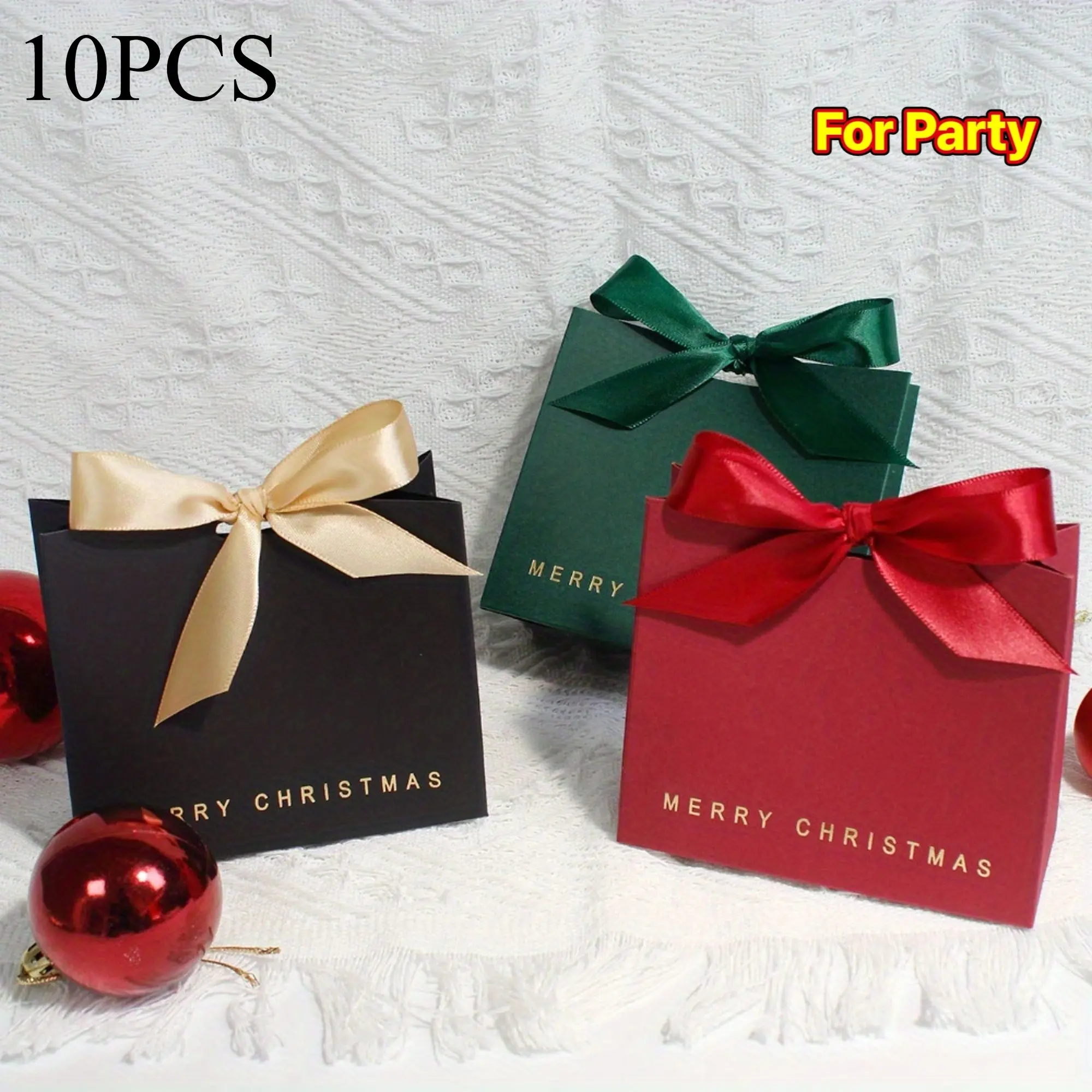10‑Pcs Elegant Christmas Gift Boxes, Sturdy Paper Box with Golden Foil “Merry Christmas” Lettering, Festive Packaging for Candy Jewelry Party Favors, for Home Office Commercial Holiday Decor & Gift Giving