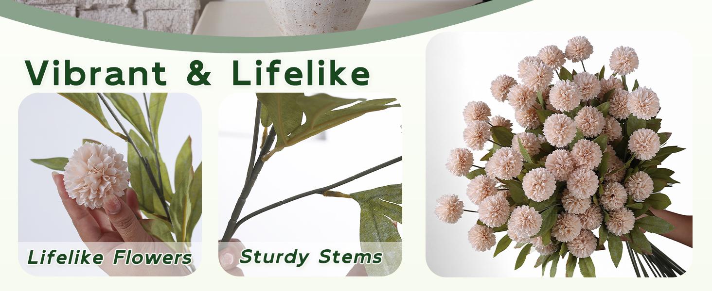 12 Pcs Faux Silk Pompon Mum Artificial Flowers for Vase -27", Bulk Fake Chrysanth Branches with Stems for DIY Bouquet Centerpieces Wedding Fillers Arrangements Shower Decorations (Beige)