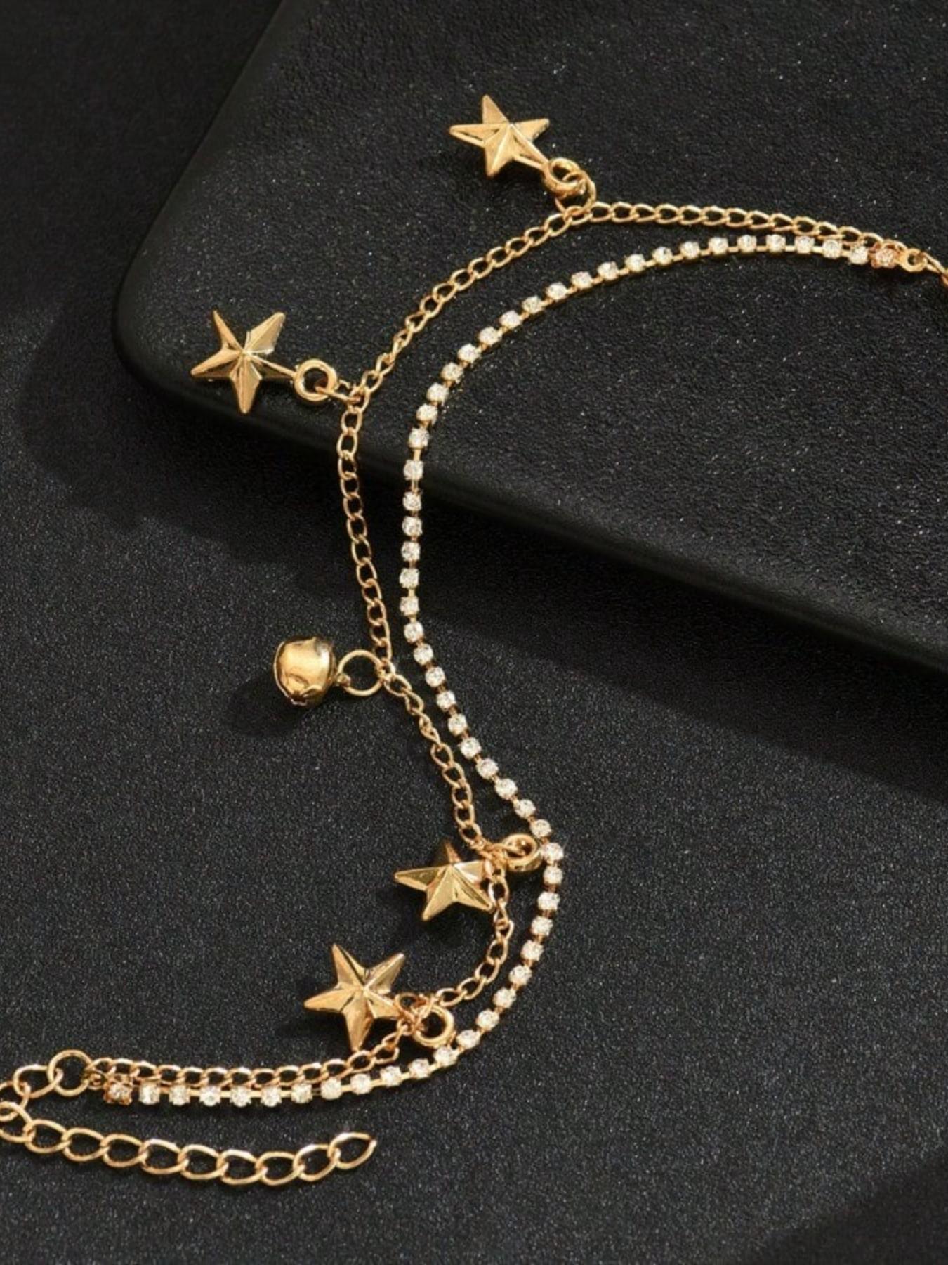 Double Layer Star Bell Anklet for Women, Style, Five Pointed Star Foot Jewelry, Elegant Ankle Bracelet