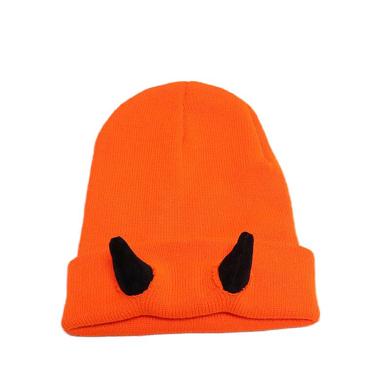 Unisex Reversible Knit Beanie Skull Cap - 1 Pack Soft Stretch Acrylic Warm Winter Headwear with 3D Devil Horns, Multi Color Options, Streetwear Style, Ideal for Halloween Cosplay, Outdoor Skiing