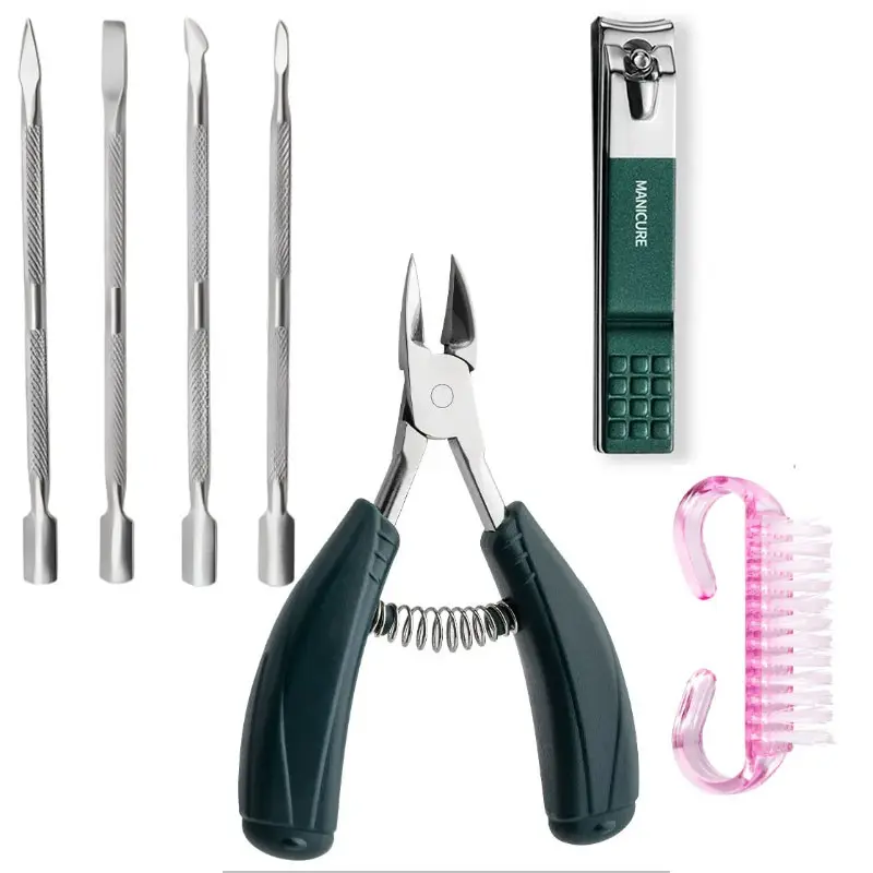 Cuticle Nipper Manicure Kit, Stainless Steel Anti-Slip Trimmer, Nail Pushers, Clipper & Cleaning Brush, Portable Nail Care Tools for Salon Home DIY