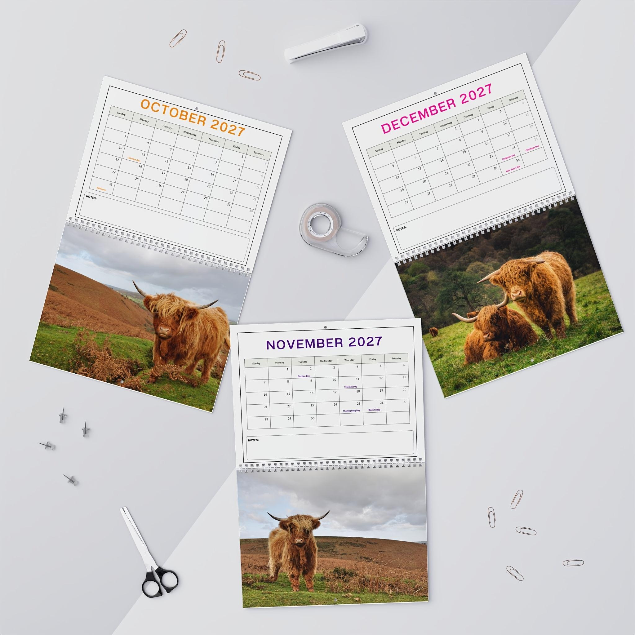 2027 Baby Highland Cows Wall Calendar, Cute Highland Cow Farm Animal Calendar, 12 Month Large Monthly Calendar, December, January, Rustic Farmhouse Gift